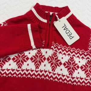 PEDAL Kids Red Alpine Snow Flake 1/4 Zip Christmas Sweater Cotton Sz 8‎ NWT